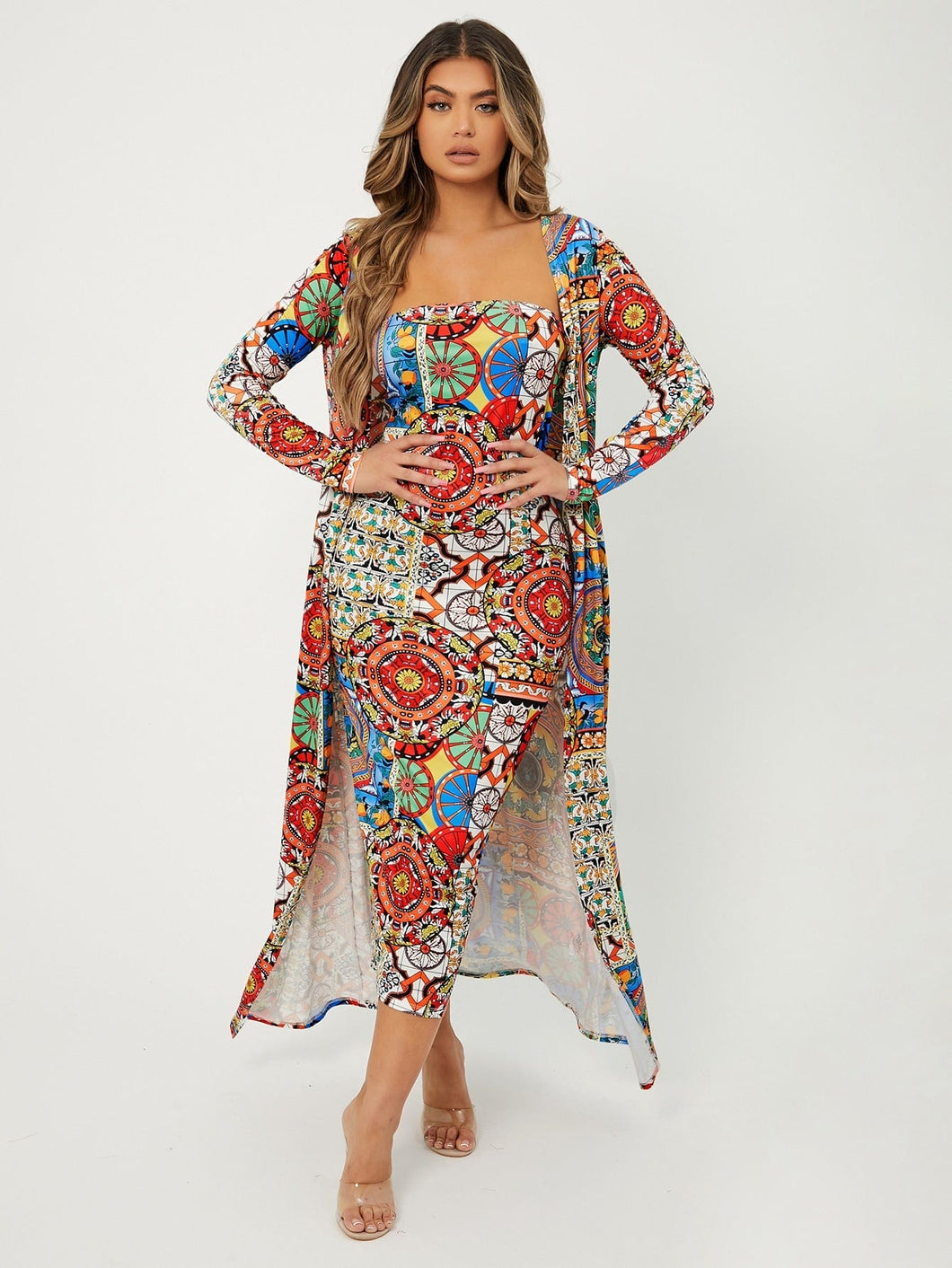 Love God. Store Women Two-piece Outfits Geo Floral Print Tube Bodycon Dress Coat price
