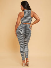 Lade das Bild in den Galerie-Viewer, Love God. Store Women Two-piece Outfits Houndstooth Tank Crop Top Skinny Pants Set price
