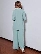 Lade das Bild in den Galerie-Viewer, Love God. Store Women Two-piece Outfits Lapel Collar Button Through Blouse Split Pants price
