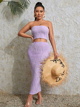Cargar imagen en el visor de la galería, Love God. Store Women Two-piece Outfits Lilac Purple / XS SXY Textured Crop Tube Top Pencil Skirt Set price
