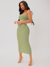 Cargar imagen en el visor de la galería, Love God. Store Women Two-piece Outfits Mint Green / XS SXY Textured Crop Tube Top Pencil Skirt Set price
