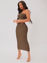 Cargar imagen en el visor de la galería, Love God. Store Women Two-piece Outfits Mocha Brown / XS SXY Textured Crop Tube Top Pencil Skirt Set price

