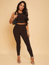 Load image into Gallery viewer, Love God. Store Women Two-piece Outfits Multicolor-2 / XS Houndstooth Tank Crop Top Skinny Pants Set price
