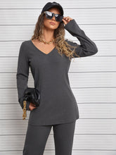 Load image into Gallery viewer, Love God. Store Women Two-piece Outfits Ribbed Knit V Neck Top Pants price
