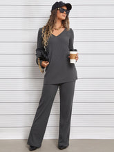 Load image into Gallery viewer, Love God. Store Women Two-piece Outfits Ribbed Knit V Neck Top Pants price
