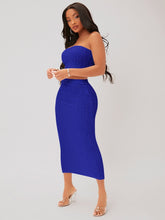 Cargar imagen en el visor de la galería, Love God. Store Women Two-piece Outfits Royal Blue / XS SXY Textured Crop Tube Top Pencil Skirt Set price

