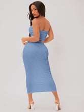 Lade das Bild in den Galerie-Viewer, Love God. Store Women Two-piece Outfits SXY Textured Crop Tube Top Pencil Skirt Set price
