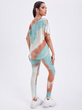 Cargar imagen en el visor de la galería, Love God. Store Women Two-piece Outfits Tie Dye Drop Shoulder Top Leggings Set price
