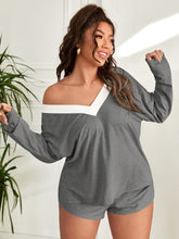 Lade das Bild in den Galerie-Viewer, Love God. Store XL Size Pajama Sets Dark Grey / 1XL XL neck Tee Shorts PJ Set price
