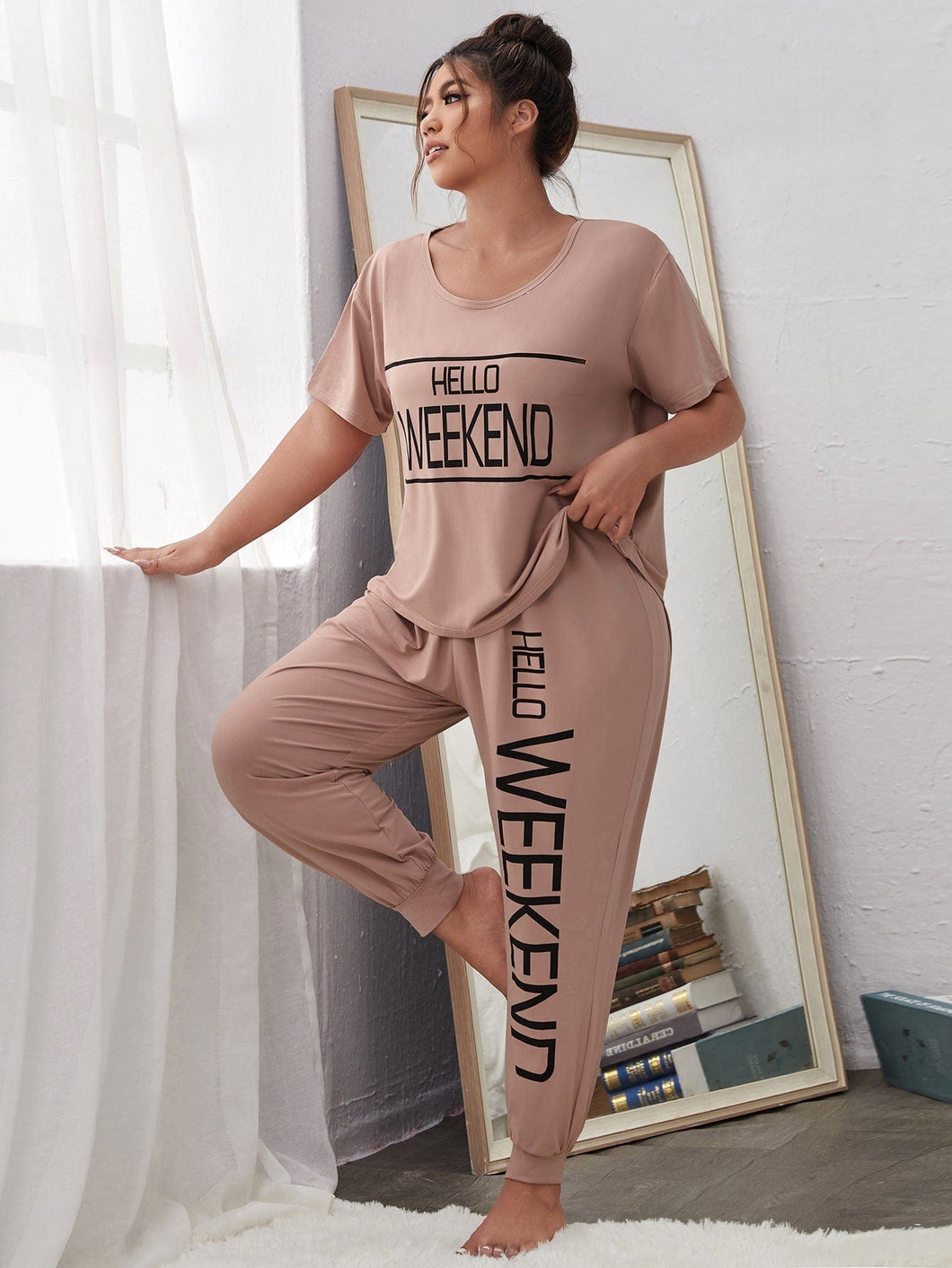 Love God. Store XL Size Pajama Sets Dusty Pink / 1XL XL Slogan Graphic Pajama Set price