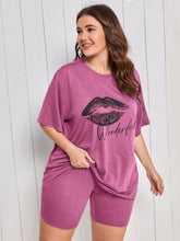 Cargar imagen en el visor de la galería, Love God. Store XL Size Pajama Sets Mauve Purple / 1XL XL Mouth Print Tee Biker Shorts PJ Set price
