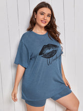 Cargar imagen en el visor de la galería, Love God. Store XL Size Pajama Sets XL Mouth Print Tee Biker Shorts PJ Set price
